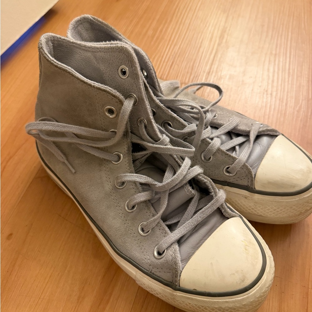 Converse Light Gray/ Blue High-Top Sneakers